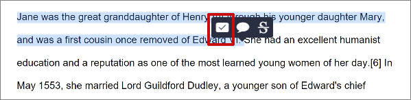 Screenshot of access the Quickmark set by clicking on the Tick icon in the inline comments option