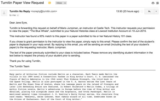 Screenshot of a Turnitin Paper request.