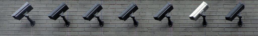 A row of security cameras