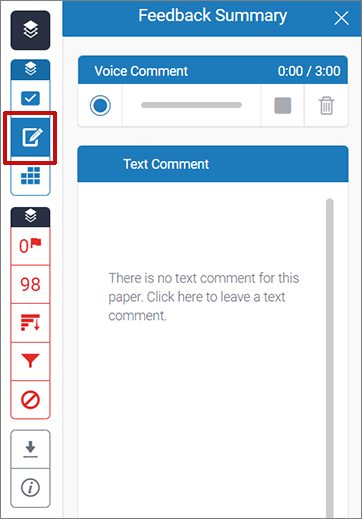 Screenshot of the Feedback Summary panel in Turnitin Feedback summary showing summary text panel and voice recording option