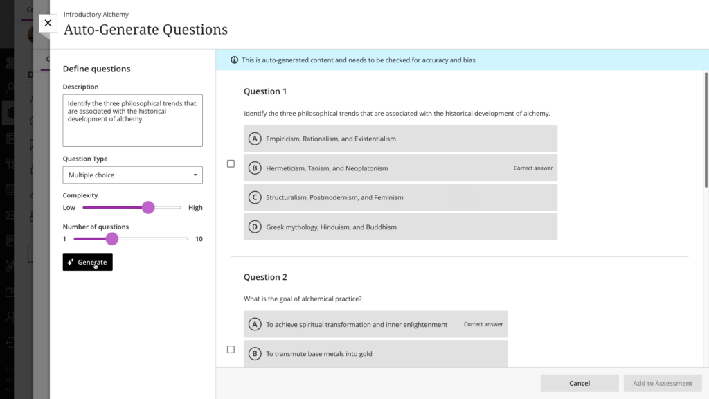 In this example the question types is set to multi-choice and the description field has been populated.