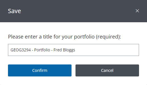 Please enter a title for your portfolio and click on the Confirm button to save.