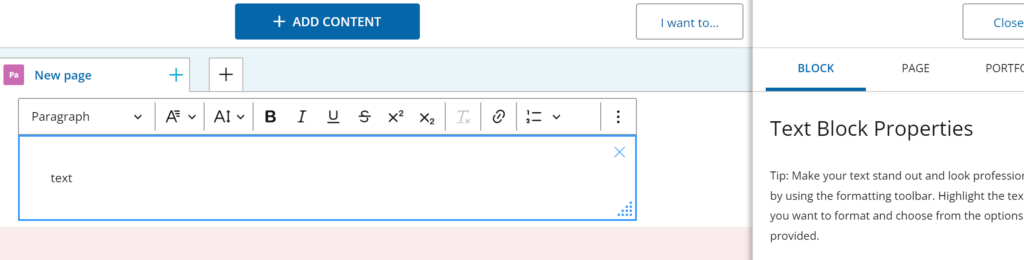 Screenshot of the textbox with the toolbar showing along with the properties panel