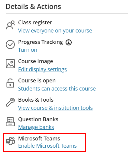 Learn Ultra's Details and Actions menu with Microsoft Teams - Enable Microsoft Teams highlighted in red