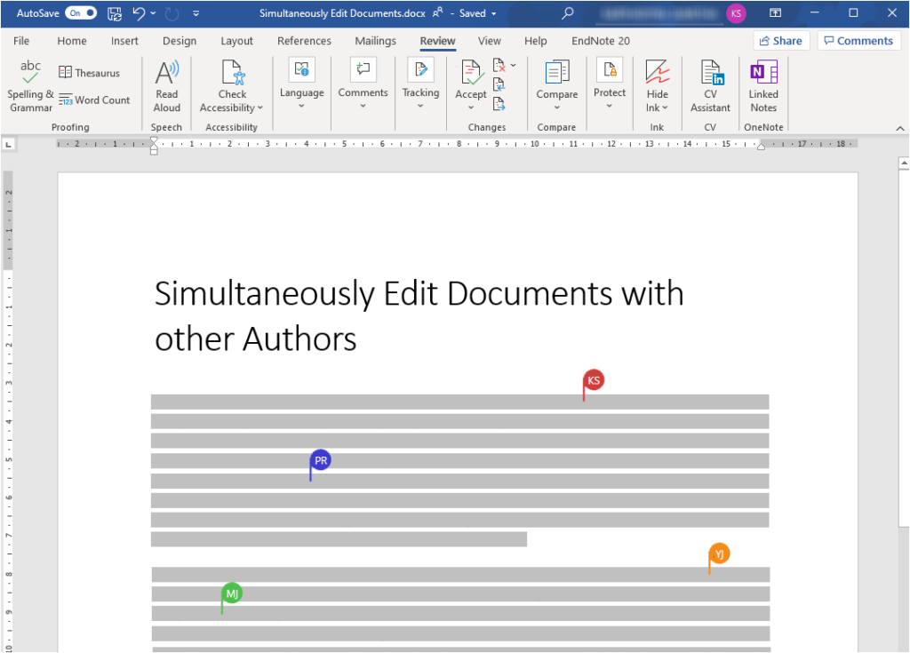 Four users editing the same Word document simultaneously