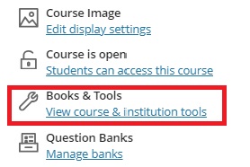 Learn Ultra left hand menu indicating the Books & Tools options of View Course and Institutional Tools