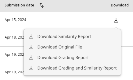 Download options within the Turnitin Paper Lookup Tool