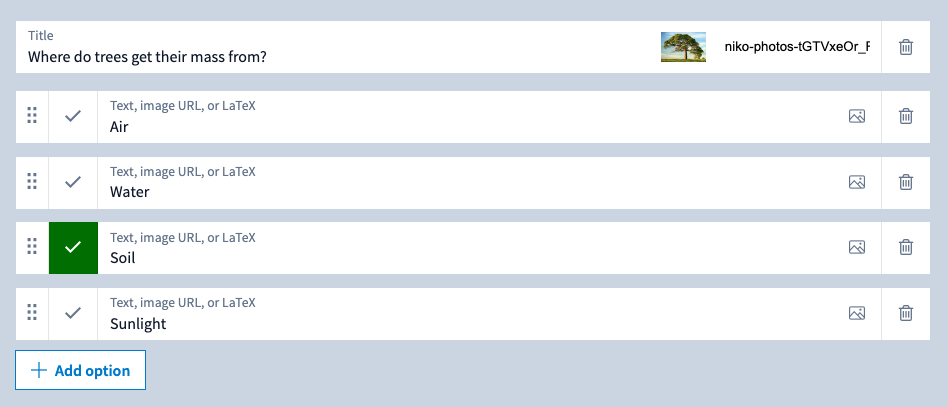 Poll Everywhere multiple choice activity with four possible answers. The third option is set as correct.