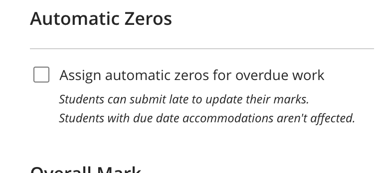 The automatic zeros setting in the Gradebook