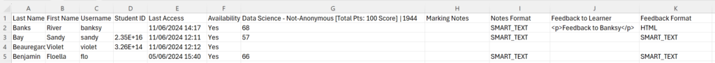 An example of a of a downloaded .CSV file view 
