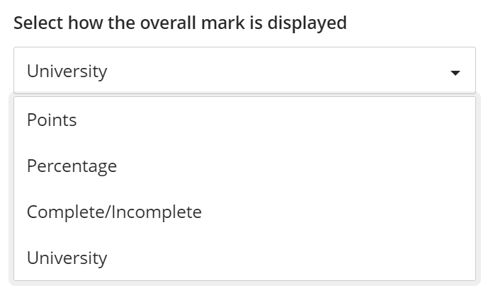 Select how the overall mark is displayed drop down menu