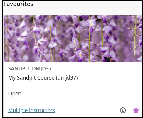 Screenshot of the course card showing image and set as favourite.