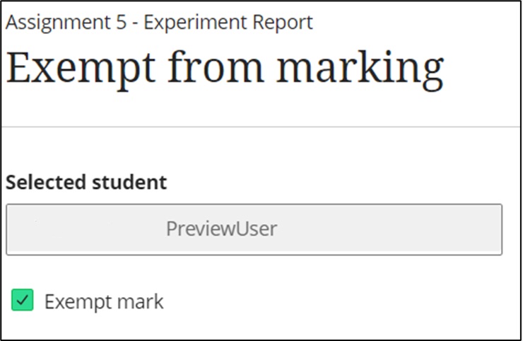 Screenshot showing the exempt from marking window with the exempt mark checkbox ticked.