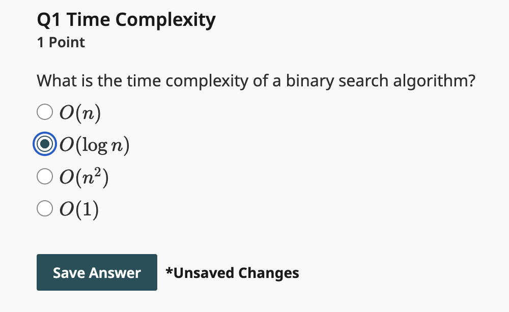 Gradescope online assignment question as seen from a student viewpoint