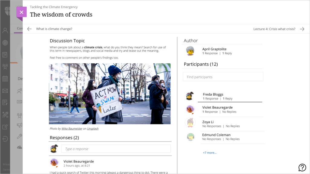 An example of a discussion board within Blackboard