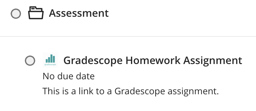 Gradescope Assignment link in Blackboard from the view of a student