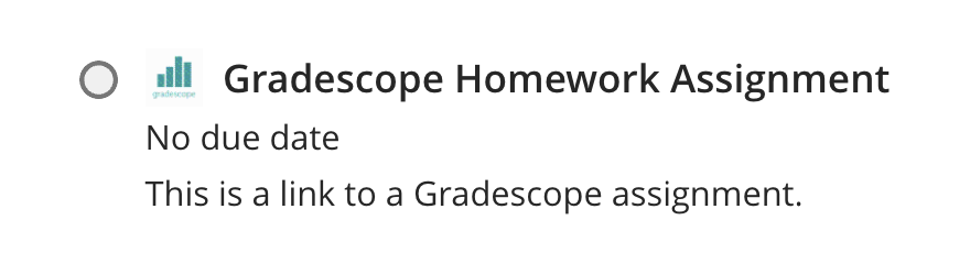 Gradescope Assignment link in a Blackboard Course as viewed in the role of a student