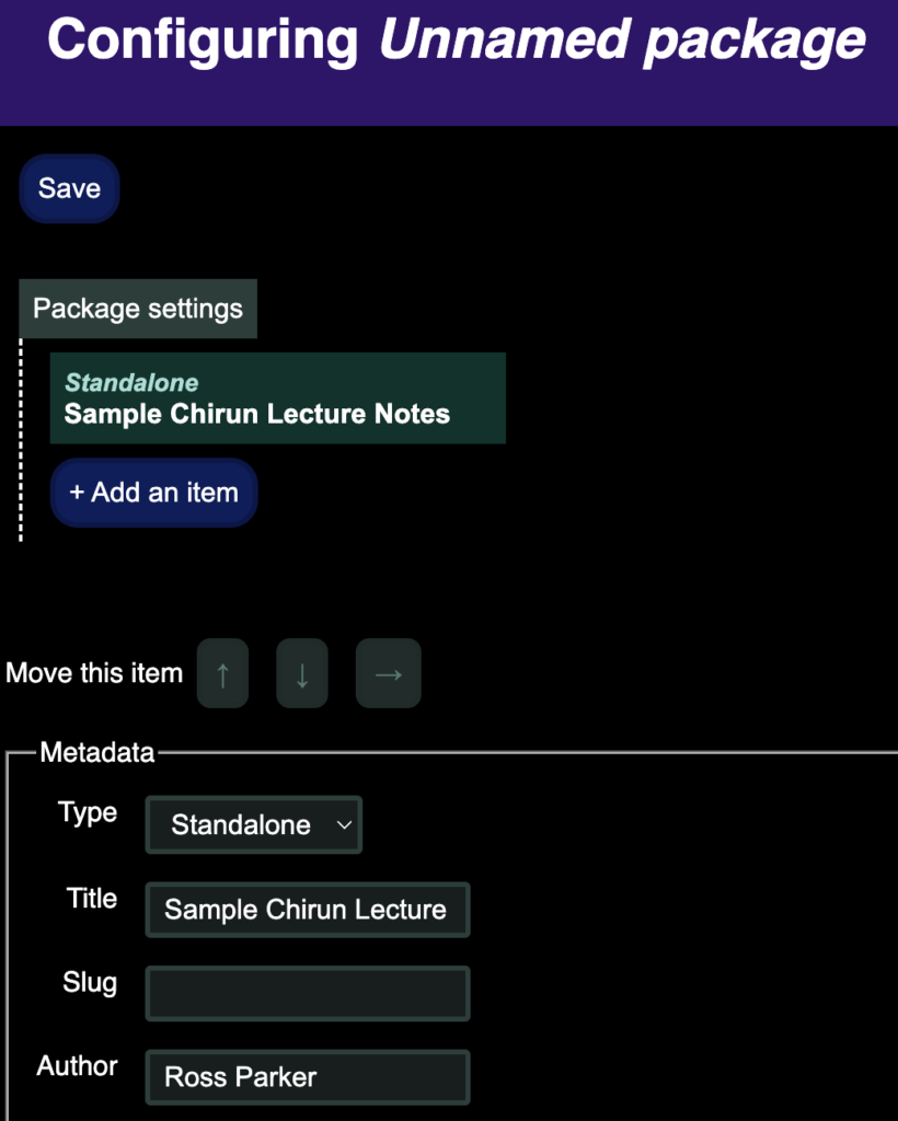 Chirun package settings configuration web page