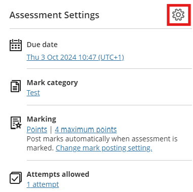 Assessment setting cog icon highlighted