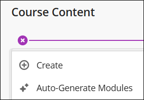 Screenshot showing the Add Course Content Menu.