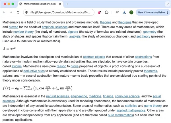 Example of MathJax showing paragraphs of text describing mathematical equations.