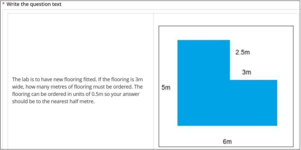 Example of a calculated numeric question showing the problem in both textual and diagram form.