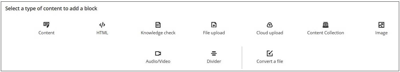 Image of content selection menu available in Document.