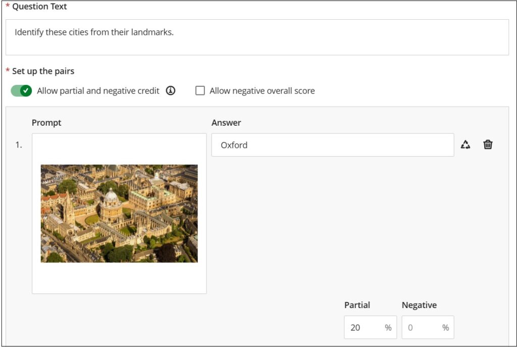 Example of an image prompt and text answer matching question.