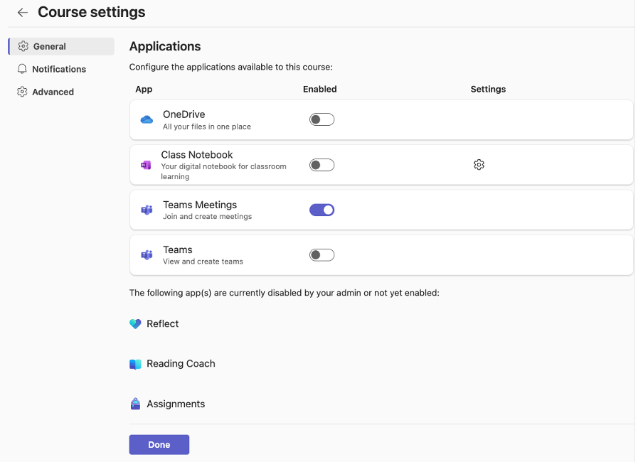 Microsoft Teams LTI Course Settings
